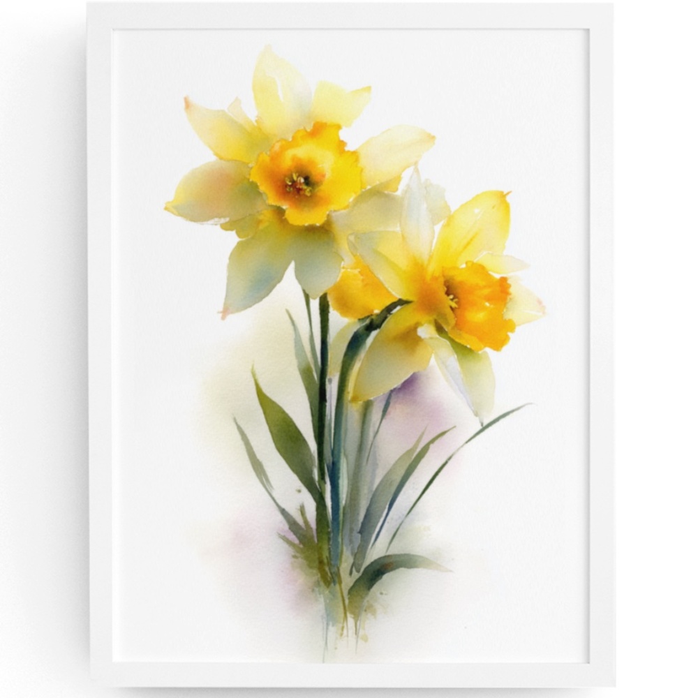 Watercolor Daffodils Flowers Wall Art Illustration Print Poster Unframed